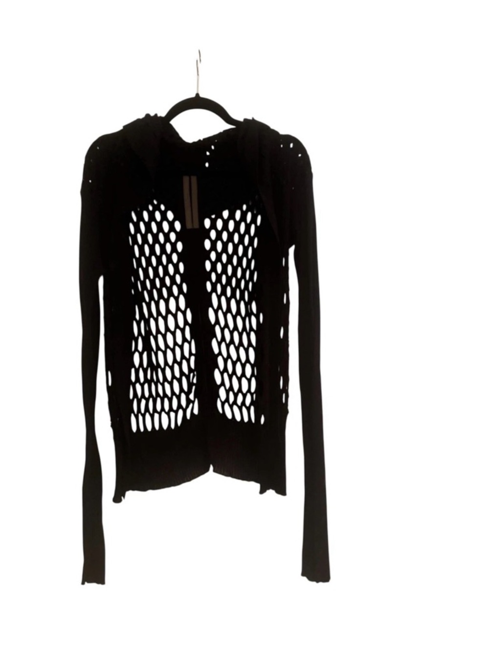 Black Open-Knit Hooded Women's Sweater